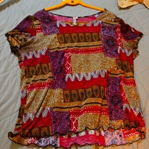 Susan Lawrence Red and Pink Short Sleeve Graphic Blouse